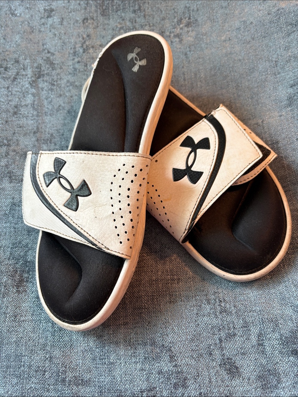 Under Armour Women’s White and Black Velcro Slide Sandals